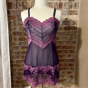 Purple Sheer Lace Chemise/Night Dress/Lingerie -Size S -NW02